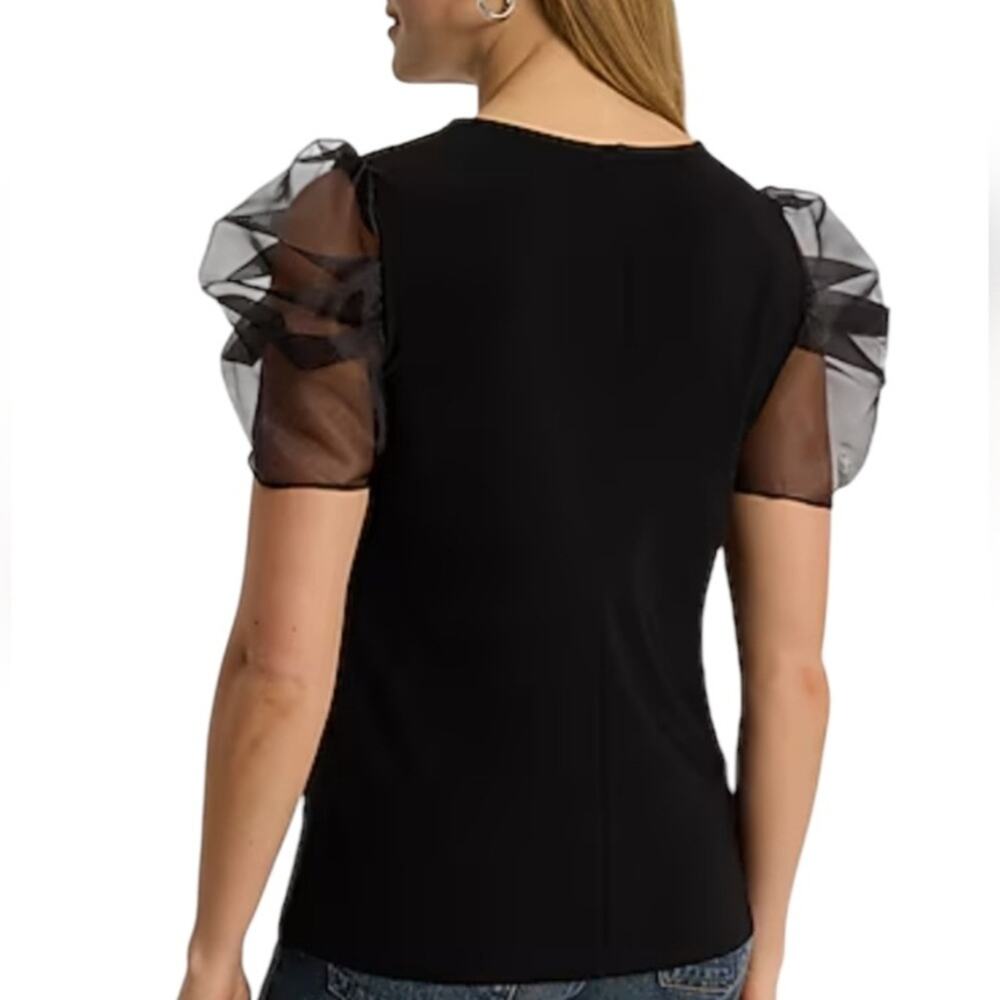 Tash + Sophie Black BLACK CHIFFON PUFF SLEEVE TOP - Picture 2 of 11